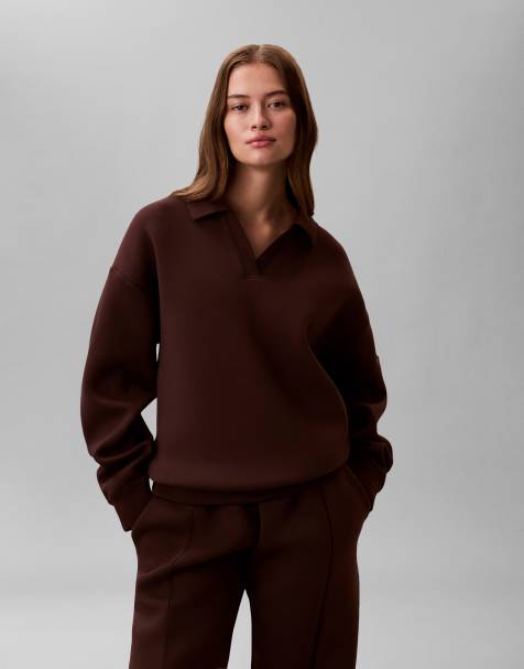 Calvin Klein Jeans – Chokladbrun sweatshirt i oversize med pikékrage - view 1