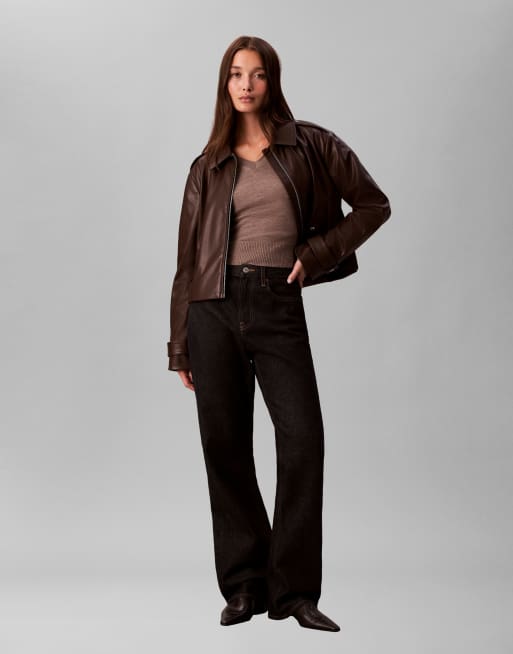 Calvin Klein Jeans - Chokoladebrun moto-jakke i læder, 2 af 4