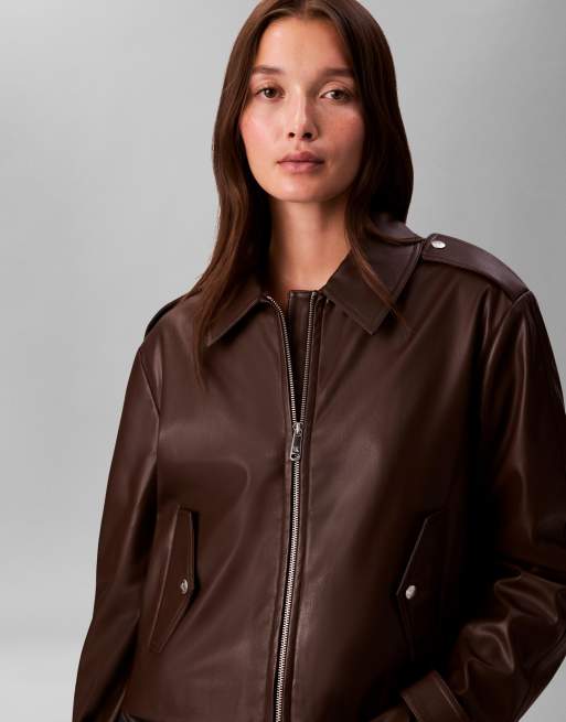 Calvin Klein Jeans - Chokoladebrun moto-jakke i læder, 3 af 4