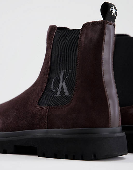 Calvin Klein Jeans chunky chelsea boots in brown | ASOS