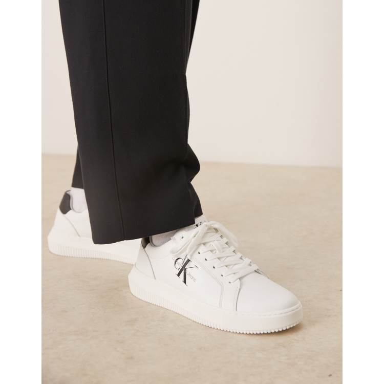 Calvin Klein Jeans chunky cupsole leather trainers in white and black