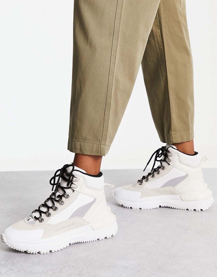 Calvin Klein Jeans chunky lace up high top sneakers in off white