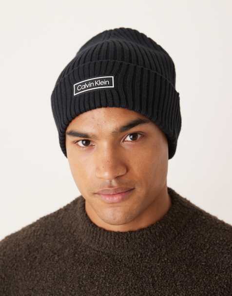 Calvin Klein Jeans chunky rib patch beanie in black - view 1