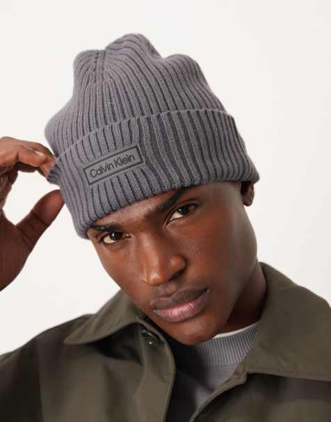 Calvin Klein Jeans chunky rib patch beanie in grey - view 1