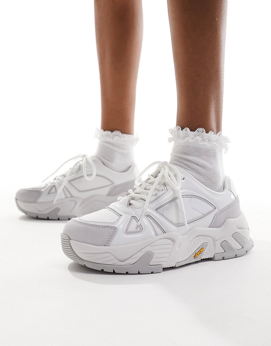 Calvin Klein Jeans chunky runner trainers in multi-White