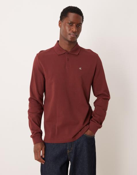 Calvin Klein Jeans – Ciemnoczerwona koszulka polo z piki z zapięciem na guziki - view 1