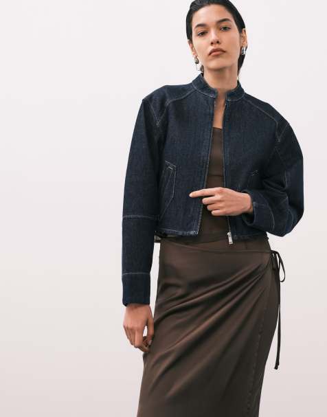 Calvin Klein Jeans – Ciemnoniebieska kurtka jeansowa bez kołnierzyka z wiązaniem w talii - view 1