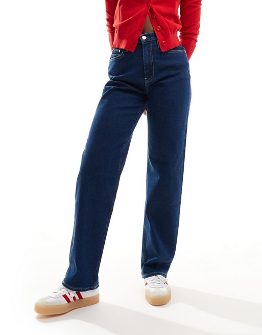 Calvin Klein Jeans – Ciemnoniebieskie luźne jeansy z podwyższonym stanem