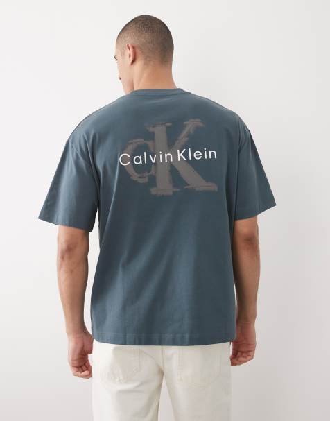 Calvin Klein Jeans – Ciemnoszary T-shirt z wytłoczonym logo - view 1