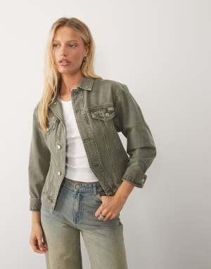 Calvin Klein Jeans cinched waist denim jacket in khaki