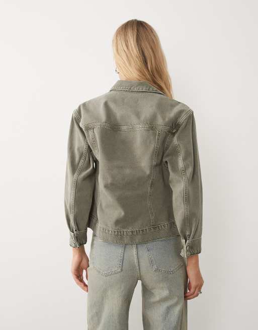 Calvin Klein Jeans cinched waist denim jacket in khaki, 4 of 4