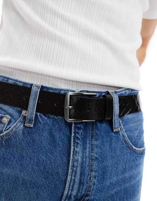 Calvin Klein Jeans - Cintura classica in pelle piatta da 35 mm multicolore con stampa del logo