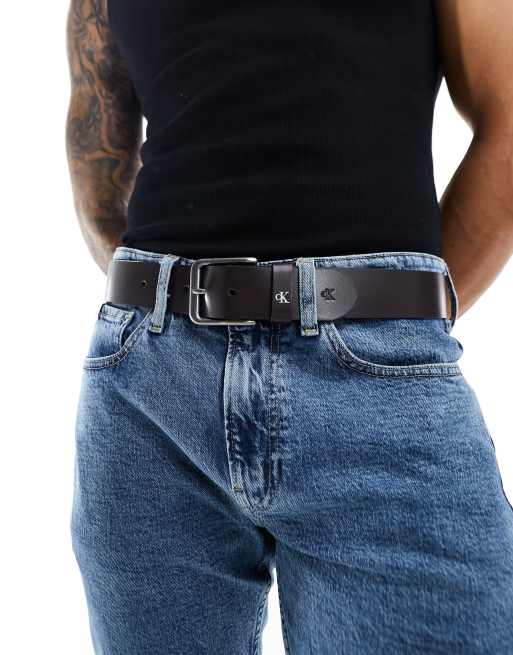 Calvin Klein Jeans - Cintura classica marrone da 38 mm arrotondata