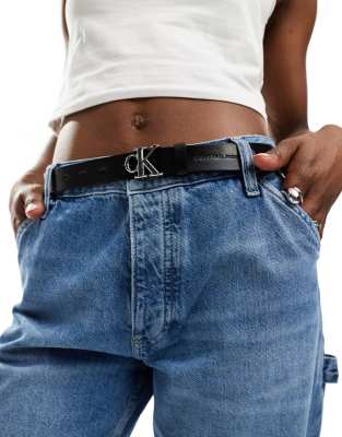 Calvin Klein Jeans - Cintura in pelle nera con logo da 25 mm
