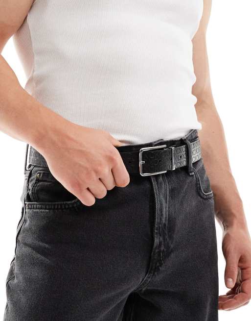 Calvin Klein Jeans - Cintura in pelle nera da 35 cm con logo a monogramma