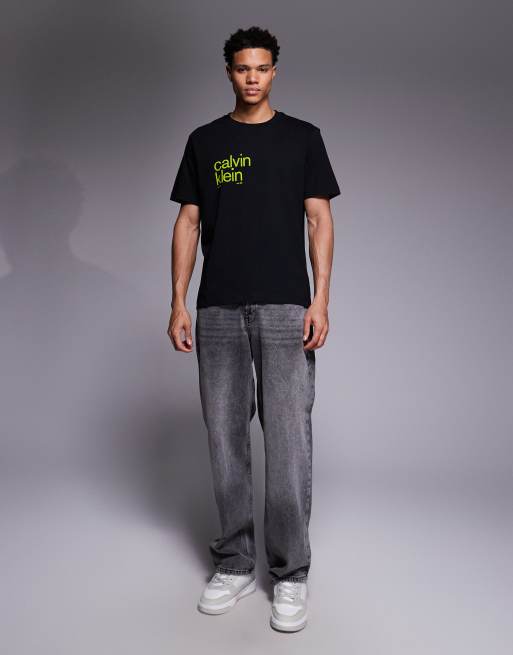 Calvin Klein Jeans circle backprint t-shirt in black and lime, 2 of 5