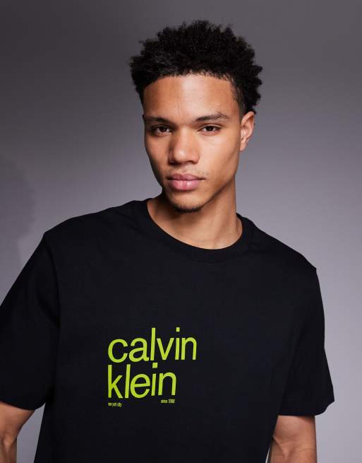 Calvin Klein Jeans circle backprint t-shirt in black and lime, 5 of 5