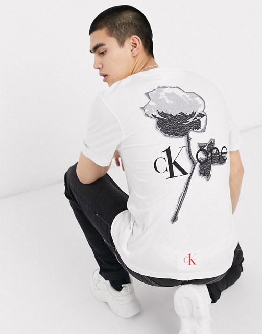 Calvin Klein Jeans CK1 Capsule rose back print t-shirt in white