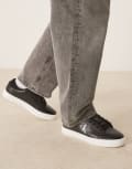 [Calvin Klein Jeans] Calvin Klein Jeans classic cupsole leather sneakers in black and white 46 Black/bright white