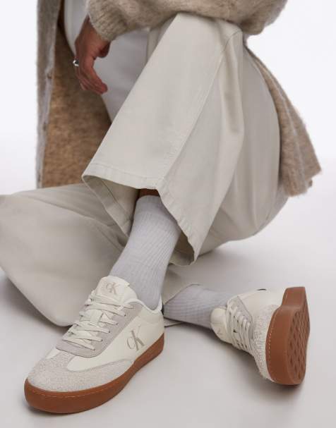 Calvin Klein Jeans classic cupsole trainers in off white with gum sole - view 1