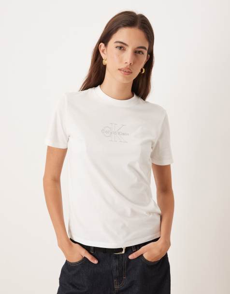 Calvin Klein Jeans – Classic-Fit-T-Shirt in Weiß mit Monogramm-Logo - view 1