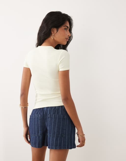 Calvin Klein Jeans classic fit t-shirt with embroidered navy logo in lemon yellow, 4 of 4