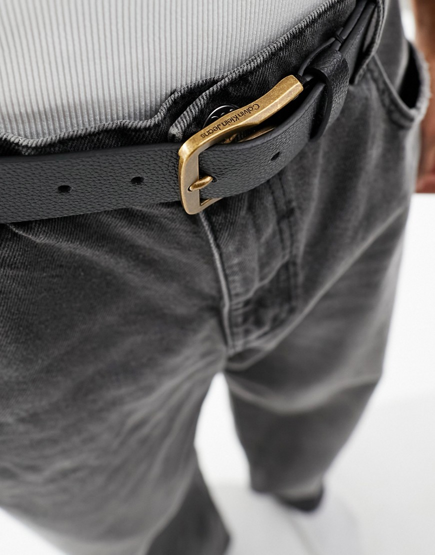 Calvin Klein Jeans classic flat 35mm leather belt in blackantique brass