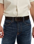 [Calvin Klein Jeans] Calvin Klein Jeans classic flat leather belt in dark brown 95 cm Brown/silver