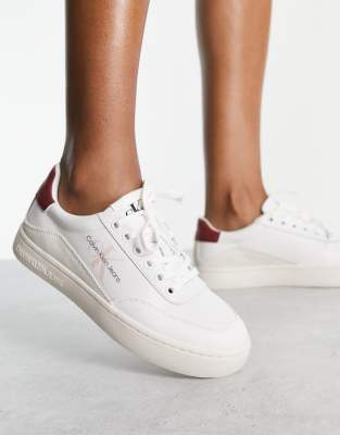 calvin klein jeans lace up leather trainer in white