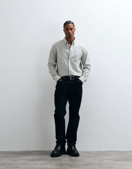Calvin Klein Jeans classic long sleeve oxford shirt in light green grey, 2 of 5