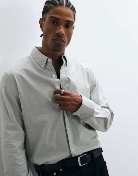 Calvin Klein Jeans classic long sleeve oxford shirt in light grey - view 1