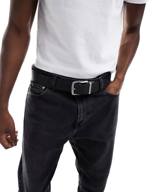 Calvin Klein Adjustable Leather Belt, Black at John Lewis & Partners