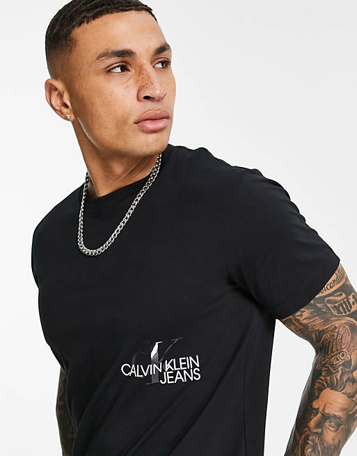 Calvin Klein Jeans clear monogram back print t-shirt in black | ASOS