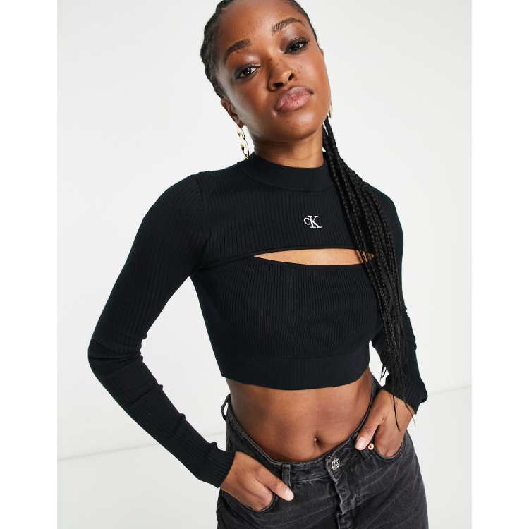 ritme toespraak staal Calvin Klein Jeans co-ord cut out neckline cropped sweater in black | ASOS