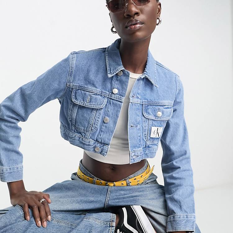 Calvin Klein Jeans co-ord extreme crop 90s denim jacket in mid wash | ASOS