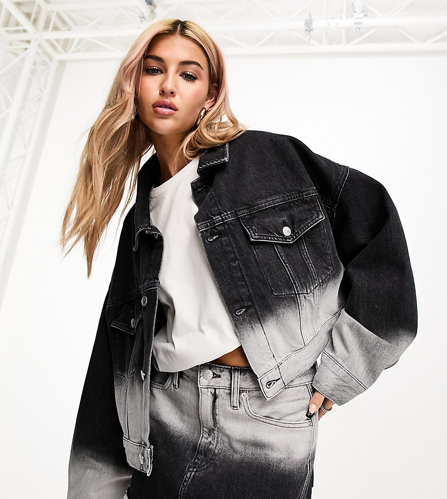 Calvin Klein Jeans Co-Ord Extreme Crop Denim Jacket In Black Ombre Dye - Exclusive To Asos