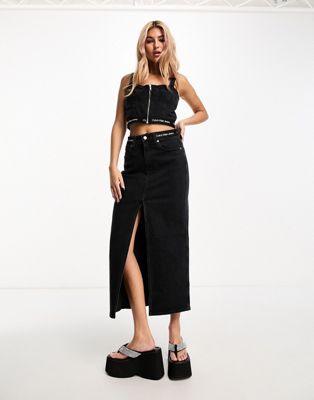 Calvin Klein Jeans co-ord maxi skirt in black - ASOS Price Checker