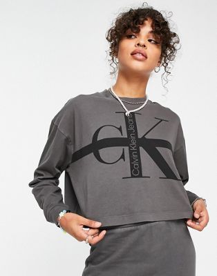 Calvin Klein Jeans co-ord monologo washed long sleeve t-shirt in grey