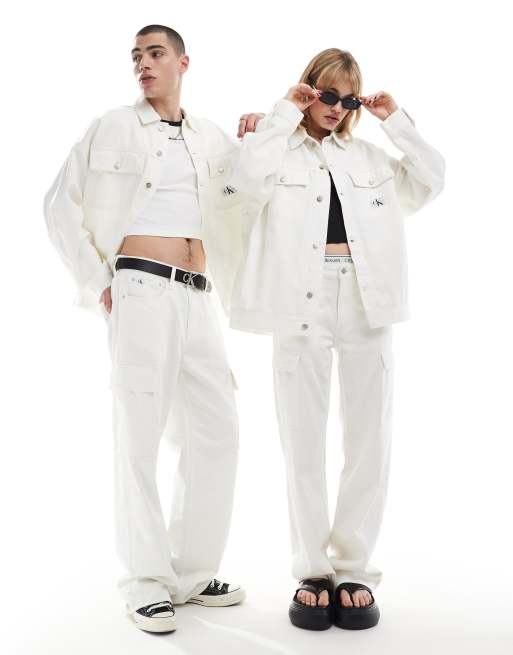 Calvin Klein Jeans co-ord oversized workwear denim jacket in white