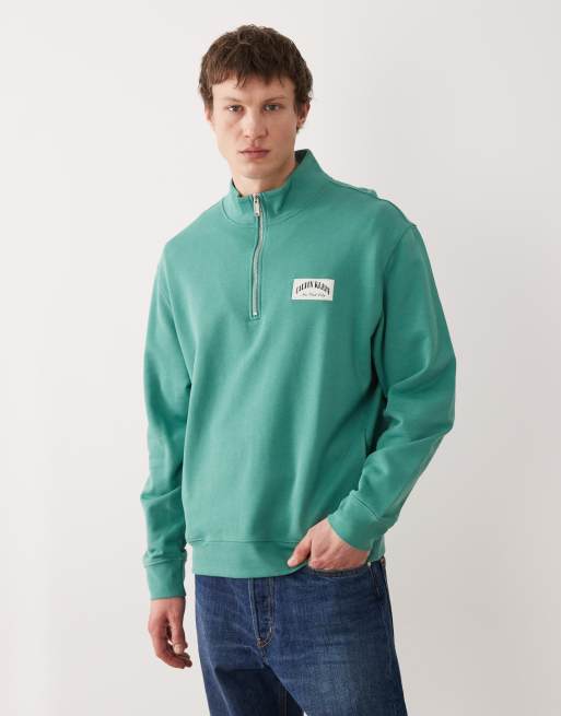 Calvin Klein Jeans collegiate badge terry 1/4 zip sweatshirt in green, 2 of 5