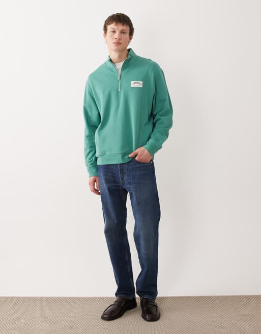 Calvin Klein Jeans collegiate badge terry 1/4 zip sweatshirt in green, 5 of 5