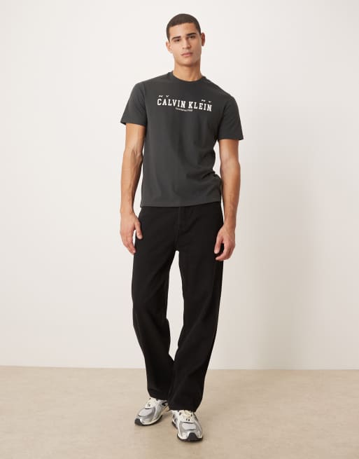 Calvin Klein Jeans collegiate graphic t-shirt in black, 2 of 5