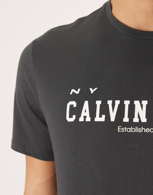 Calvin Klein Jeans collegiate graphic t-shirt in black, 5 of 5