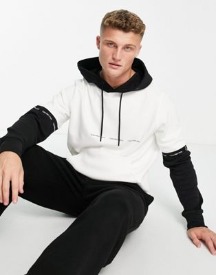 Calvin Klein Jeans colourblock hoodie in white & black