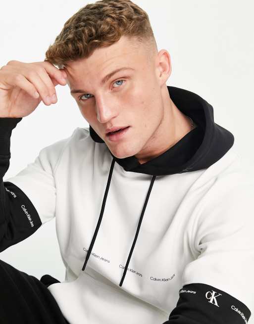 Calvin Klein Jeans colourblock hoodie in white & black