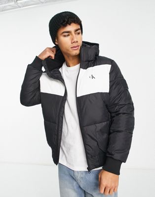 Calvin Klein Jeans colourblock padded jacket in black - ASOS Price Checker