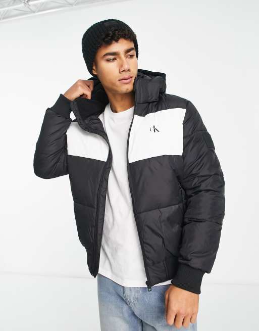 Calvin Klein Jeans colourblock padded jacket in black | ASOS