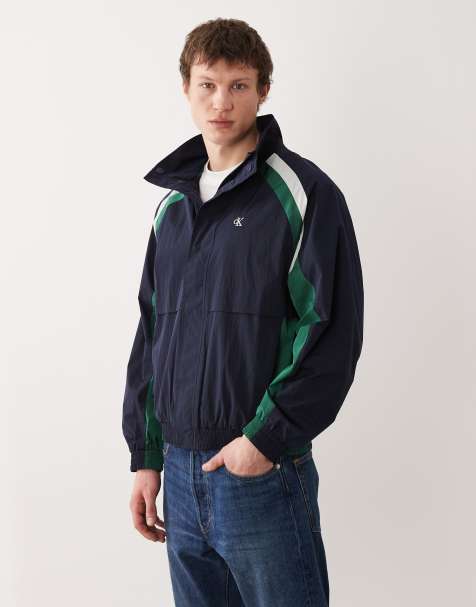 Calvin Klein Jeans colourblock windbreaker in navy and green - view 1