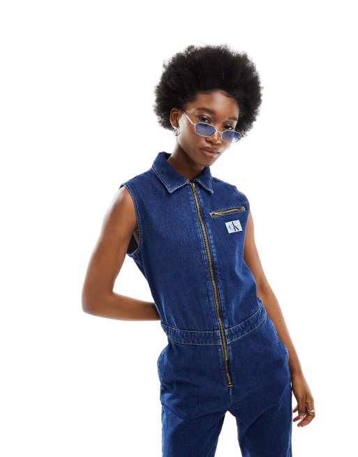 Calvin Klein Jeans Combinaison zippée Bleu foncé délavé ASOS