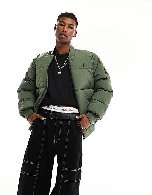Calvin Klein Jeans commercial bomber jacket in thyme green | ASOS | Übergangsjacken